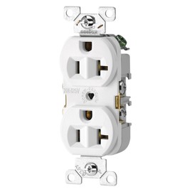 EATON Wiring CR20W-SP-L Commercial Grade Straight Blade Duplex Receptacle with 20-Amp, 125-Volt, 5-20-NEMA Rating, White