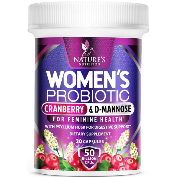 Probiotics for Women & Prebiotics, 50 Billion CFU for Women’s Daily Digestive Vaginal & Immune Health Support, D-Mannose & Cranberry Shelf Stable Probiotic Strains No Gluten Dairy Soy - 30 Capsules