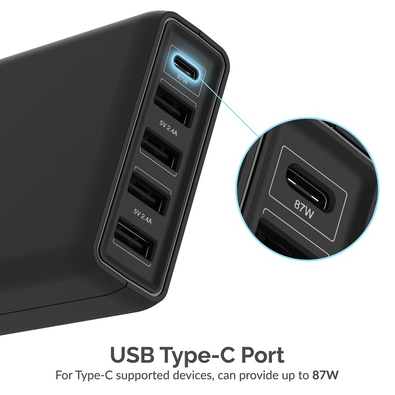 Sabrent 114W - Cargador Inteligente de 5 Puertos USB A