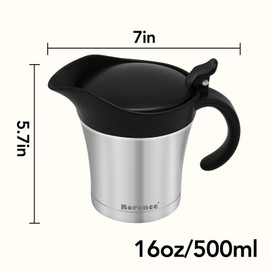 Rorence Stainless Steel Double Insulated Gravy Boat With Lid/Sauce Jug 16 Ounce Capacity