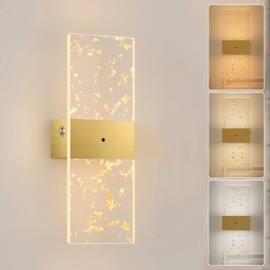 Lumiquesce Battery Operated Wall Sconce | Gold Leaf, Gold Base - Wireless Rechargeable, 5000mAh, Remote Control, 3CCT Stepless Dimming, Timer, Modern Sconce for Living Room Stairway Bedroom 1 Pack