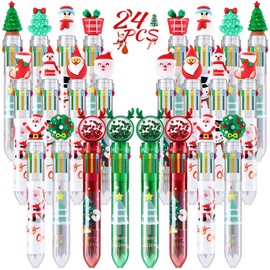 Woanger 24 Pieces Christmas Ballpoint Pen Retractable Ballpoint Pens Fun 0.5 mm 10 in 1 Multicolor Pen for Christmas Party Favors Classroom Christmas Gifts School Kids Students Office Supplies
