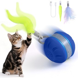 Palksky Automatic Interactive Cat Toy Ball for Bored Indoor Cats Enrichment, Speedy Moving Tail 3.0 Cat Toy Rolling Ball, Chirping & Motion Activate Stimulation Cat Toys for Kitten/Cats (Blue)