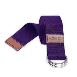Yogan Yoga Belt | Organic Cotton | Solid SS-D Rings | Grip Texture | 6ft (Royal Purple)