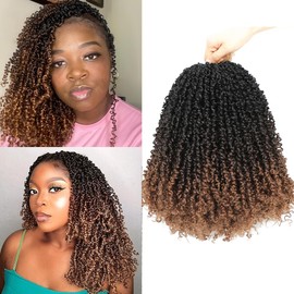Youngther Yanky twist crochet hair 16inch Pre-Twisted Spring Twist with curly crochet hair for black women Synthetic hair extension（16inch 1B/4/30 6PCS）