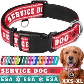 TECEUM Reflective Pet Collar – Red - Service Dog – S – Extra Soft Padding – Basic Nylon Dog Collar – Quick Release Buckle – Fits Small, Medium and Large Dogs, Puppies, Cats