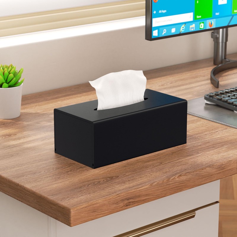 AITEE Acrylic Tissue Box Cover: Black Rectangle Tissue Holder Napkin
