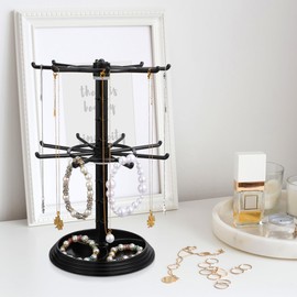 Angoily 2 Tier Rotating Jewelry Display Stand Keyring Display Stand Necklace Bracelet Holder Jewelry Organizer for Necklaces Bracelets Earrings Rings