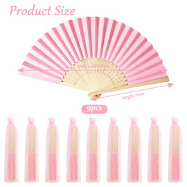 9pcs Handheld Paper Fans Folding, Pink DIY Bamboo Handmade Fans with a Pouch,Chinese Fan Handheld Paper for Dancing,Wedding,Cosplay