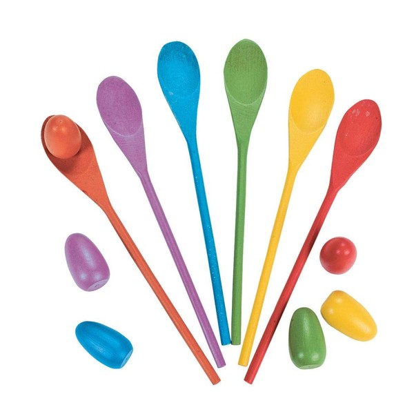 Fun Express Egg Spoon Game,six wooden spoons and six egg spoons, Pack of 12