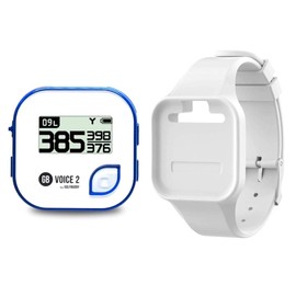 Golf Buddy Voice 2 Talking GPS Rangefinder (Bundle), Long Lasting Battery Golf Distance Range Finder & Silicon Strap Wristband, Easy-to-use Golf Navigation for Hat (Blue Voice 2 + White Wristband)