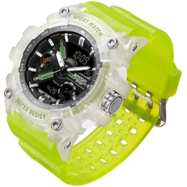 findtime Unique Watches for Men, Military Tactical Men's Wrist Watches Transparent Designer Digital Work Sport Cool Relojes para Hombres Waterproof Fluorescent Green