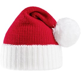 Giggling Getup Kids Warm Knit Christmas Beanie Hat with Pom Poms, Red Christmas Elf Santa Hat for Boys, Girls Hat Party Dress Up
