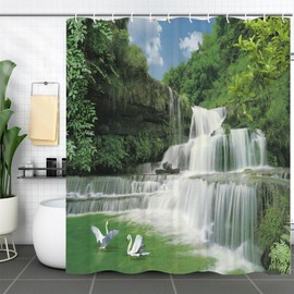 FAIRYGATE Long Shower Curtains European Village Garden Scene Shower Curtain 12 Hooks Included 180 X 180 Cm Bathroom Curtains B8519