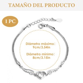 Pulsera de Plata 925 Mujer, Pulsera Dijes con Alas de Ángel, Pulseras Corazón Mujer, Pulsera de Amistad Ajustable, Elegante Joyeria Moda Mujer, Regalo Cumpleaños Día de Madre para Mamá Esposa Novias