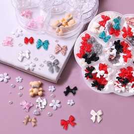 Bows Nail Charms, 2 Boxes Cute Resin 3D Bow Nail Art Charms Gems Nail Pearls Bow Tie Bowknot Nail Jewelry Supplies for DIY Crafts Nail Art Design Decorations (C)