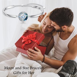 TOUPOP March Birthstone Bracelet for Women Heart Aquamarine Bracelets Sterling Silver Moon and Star Bracelets with Blue Crystal Celtic Irish Jewelry Birthday Mothers Day Gifts for Women Mum Her Wife