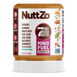 NuttZo Natural Power Fuel 7 Nuts and Seeds Butter, Crunchy, Paleo and Keto Friendly, Peanut and Gluten Free, Kosher, No Added Sugar or Oil, 12 oz Jar