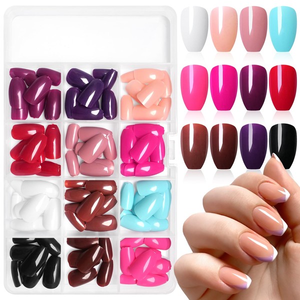 LuckForever 288pc Coffin Press on Nails Short Fake Nail with