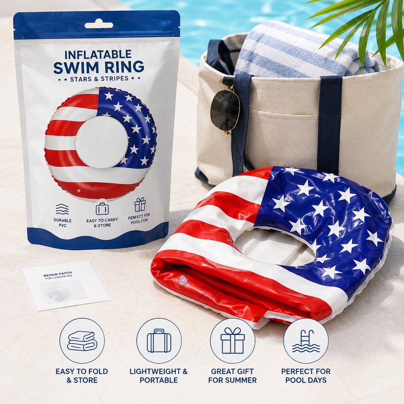 American Flag Inflatable Swim Ring for Adults – 48-Inch PVC