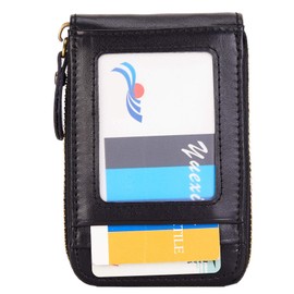 Brass Tacks Leather Craft Vintage Craft Full Leather Front Pocket Purse RFID Blocker Purse Multi Card Slots Zip Men Women with Box (Black)