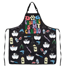 WSNANG Dog Groomer Waterproof Apron with Pockets Dog Hairdresser Adustable Apron Stylist Gifts (D Grooming Apron2)