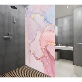 Myronsa Marble Rouge Texture Window Privacy Film Static Cling No Glue Frosted Window Film Stained Glass Window Film Coverings for Bathroom Living Room Glass Sticker (35.4" x 78.6" (90 x 200 cm))