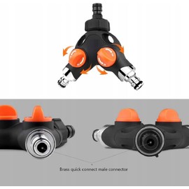 Garden Hose Splitter 3-Way Connector – 1/2'' Quick Connect Tap Adapter with Adjustable Flow Control, Zinc Alloy Body, Rubber-Coated Grip, Compatible with Standard European Hoses