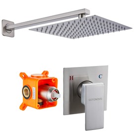 gotonovo 10" Rain Shower System Brushed Nickel Luxury High Pressure Shower Head Bathroom Shower Faucet Set Rough-in Valve and Shower Trim Included
