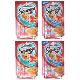 Delectables Hartz Squeeze Up Cat Treats Variety 4 Pouch Bundle of 2 Flavors; 2 Pouches of Each Flavor (2.0 oz Each) (Tuna, Tuna & Shrimp)