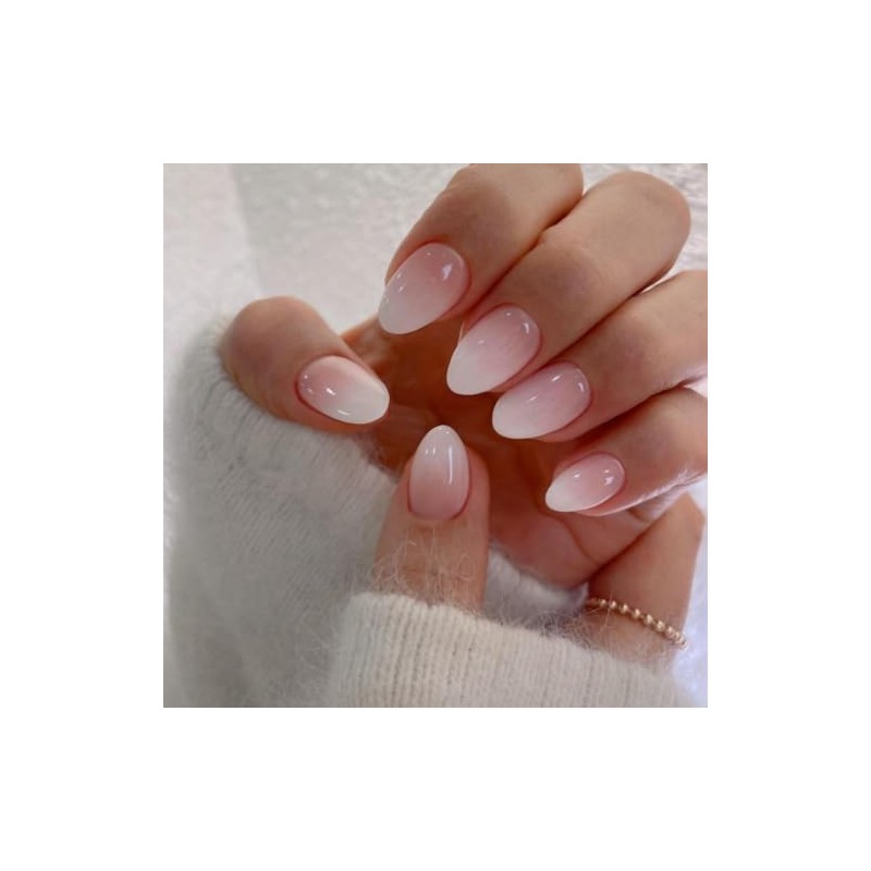 KQueenest Gradient Rosa Press On Uñas Ovaladas Cortas, Prensas de