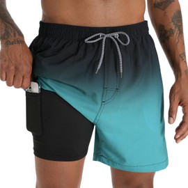 iCKER Swim Shorts Men Swim Trunks 2 in 1 Compression Liner Quick Dry Swimming Board Beach Shorts,Green,XXL