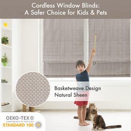 Madison Park Galen Cordless Roman Shades - Fabric Privacy Single Panel Darkening, Energy Efficient, Thermal Insulated Window Blind Treatment, for Bedroom, Living Room Decor, 39" x 64", Taupe