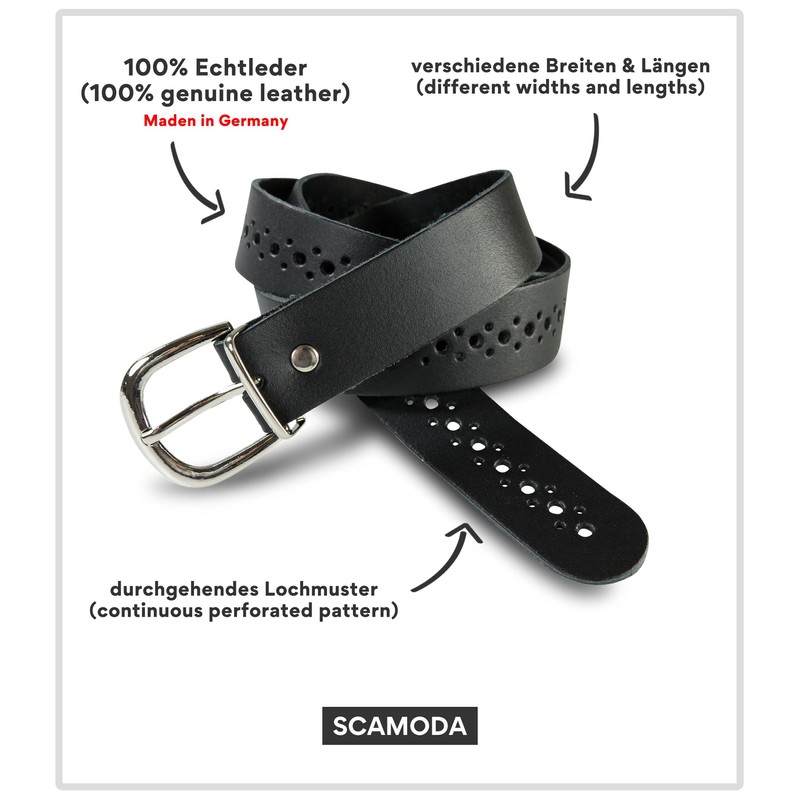 Scamoda women's belt made of genuine leather with hole pattern,