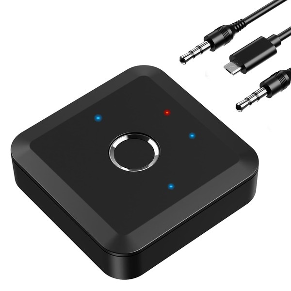 Ankilo Bluetooth 5.2 Transmitter and Receiver, 2-in-1 Wireless Bluetooth Adapter with 3.5mm AUX RCA Cable Dual Device Connection Low Latency, Noise Reduction for Speakers Headphones Audio Devices