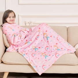 Softan Princess Kids Snuggies Wearable Fleece Blanket with Sleeves & Foot Pocket for Kids Boys Girls Children,Lightweight Soft Blanket with Sleeves and Hook & Loop 48" x 48"