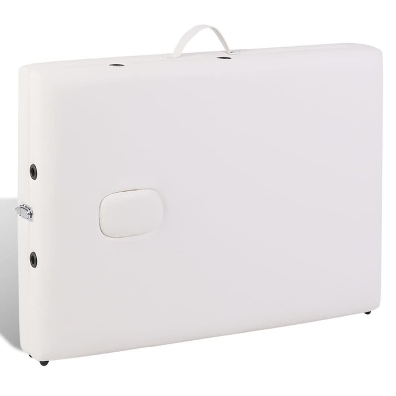 vidaXL Cream White Foldable Massage Table with Solid Wood Frame