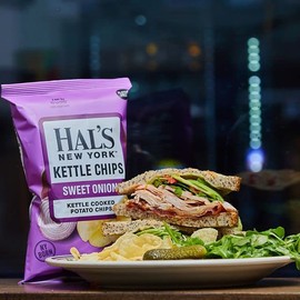 Hal's New York Kettle Cooked Gluten Free Sweet Onion Flavored Potato Chip Crisps, 2 Oz (Pack of 6)