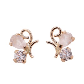 KASHIMA K18/PG Rose Quartz Cubic Zirconia Butterfly Earrings, Stone Gemstone, Cubic Zirconia