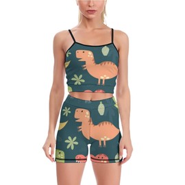 Cycling Sport Figures of Cyclist on Bicycle Healthy Lifestyle Concept Women Yoga 2 Pieces Set, Women High Waist Spaghetti Strap Sports Set with Padded Adjustable Shoulder Strap Outfits (Small)