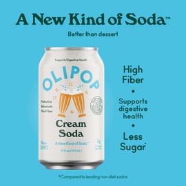 OLIPOP Prebiotic Soda Pop, Cream Soda, A New Kind of Soda Packed with Prebiotics, Fiber, and Botanicals, Gluten Free, Vegan, GMO Free, 12oz (12-Cans)