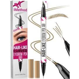 iMethod Curved Microblading Eyebrow Pencil - Eyebrow Pencil 2-in-1 Dual-Ended Eyebrow Pencil, Eyebrow Pen with Curved Tip & Precise Brush Tip Creates Natural Eyebrows, Light Brown