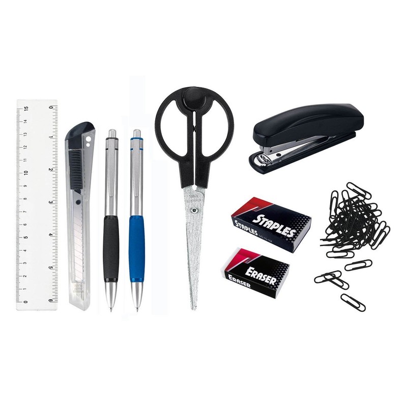 Pavo Rotating Desk Organiser with 9 Stationery Accessory Set, Black