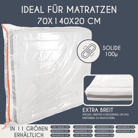 Plastic Mattress Cover 70 x 140 cm (Thickness 20 cm) - Storage Bag for Mattresses - Protection for Your Mattress for Storage, Moving Mattress Storage Bag with Practical Zip