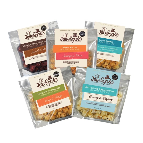 Joe & Seph's Bestsellers Popcorn Tasting Box (5x30g) |gourmet popcorn, air-popped popcorn, 5 flavours, gifts for men and women, selection box, popcorn for a party, movenight snacks