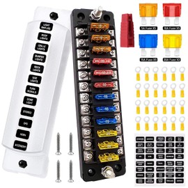 Greluma 1 x 12 Way Marine Blade Fuse Block with Negative Bus ATC/ATO, Waterproof Car Fuse Box, Standard Circuit Holder Plate for Boat, Vehicle, Motorhome, Car, Trailer, Truck, SUV