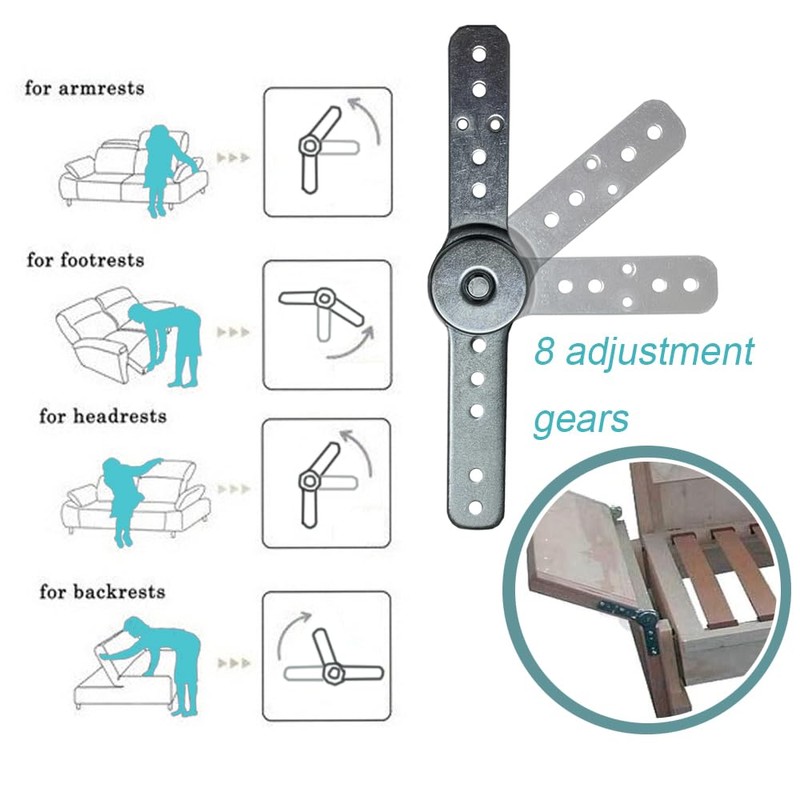 ANTEISI 2PCS Adjustable Angle Hinge，Sofa Bed Hinges，DIY Furniture Hinges，Sofa/Bed/Recliner Gear