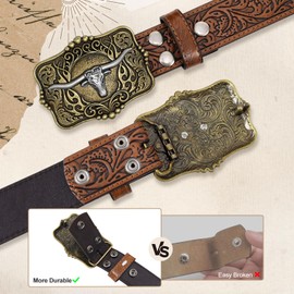 SANSTHS Cowboy Belt Western Belts for Men Women, Western Leather Belt Cowboy Cowgirl Belt Embossed Leather Belt for Jeans, Bronze Buckle/Brown Belt