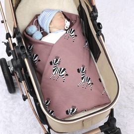 DovFanny Baby Blanket 100% Cotton Knitted Soft Blanket for Newbron with Lovely Zebra, 100 x 80cm Reddish Brown