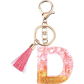 Rohans Pink and Gold Resin Alphabet Initial Letter Keychain, Bag Charm, Key Ring with Lobster Clasp (D)